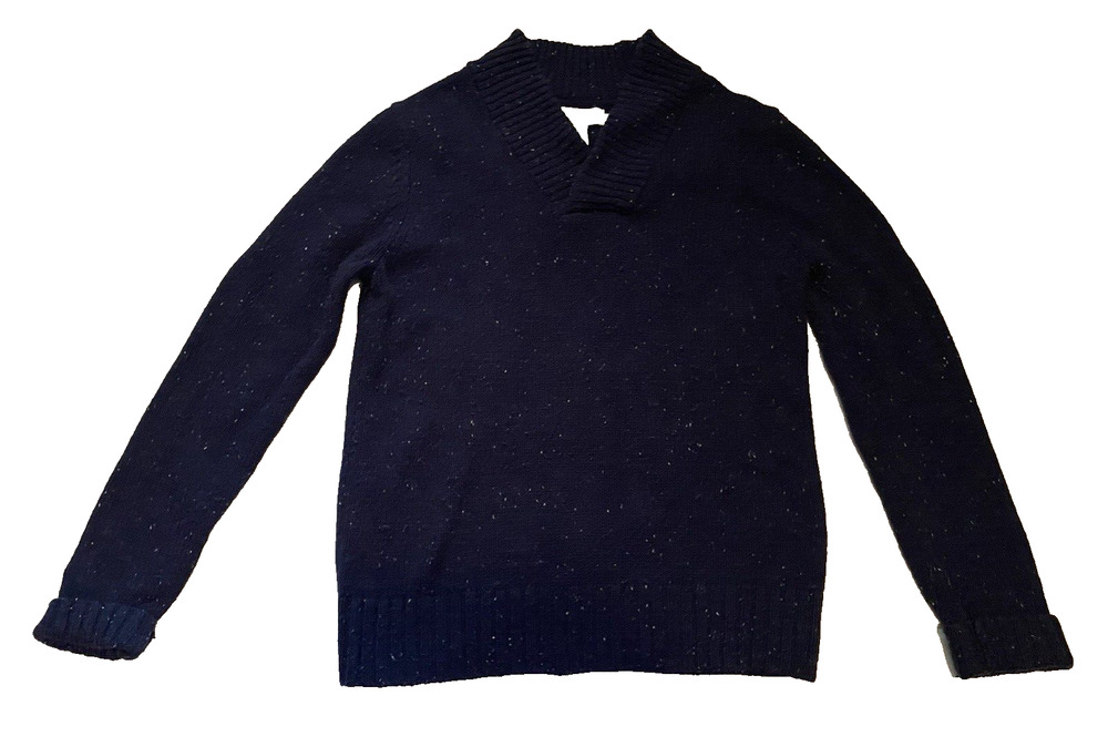 LOGG by H&M Mens Sweater Size Medium Navy Shawl Neck Wool Blend Preppy Academia